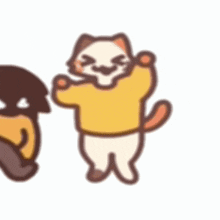 a cat in a yellow sweater is standing next to another cat .