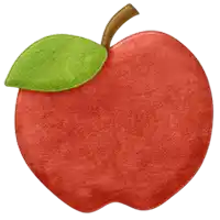 a red apple with a green leaf and stem