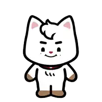 a cartoon drawing of a white cat with brown feet