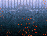 a computer generated image of a flower with orange leaves falling from it