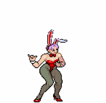 a pixel art drawing of a woman holding a white cloth