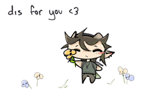 a cartoon character holding a flower with the words dis for you < 3 below him