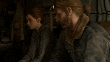 a man and a woman are sitting next to each other in a room in a video game
