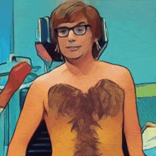 a cartoon of a man with glasses and a chest haired design