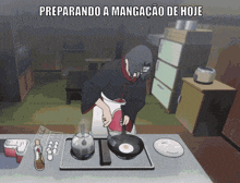 preparando a mangacao de hoje is written above a person cooking on a stove