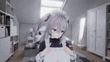 a maid giving a thumbs up in a room