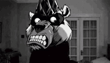 a black and white drawing of a bear wearing a crown