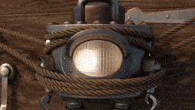 a close up of a rope wrapped around a light
