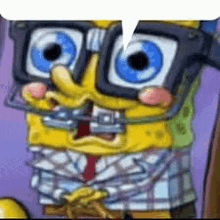 spongebob squarepants is wearing glasses and a plaid shirt .