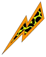 a yellow and black lightning bolt with a leopard print on it