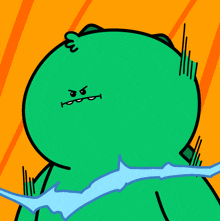 a cartoon drawing of a green monster with an angry look on its face
