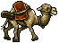 a pixel art illustration of a camel carrying a gun .
