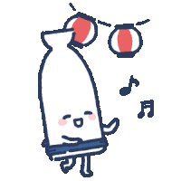 a cartoon drawing of a bottle with a face and a lantern