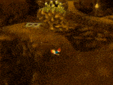 a fox in a blue shirt is walking down a path in a game