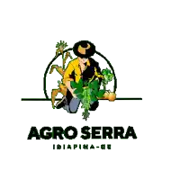 a logo for agro serra shows a man kneeling down with vegetables
