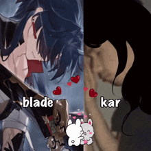 a drawing of a man with a sword and the words blade kar