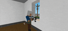 a minecraft character looks out of a window in a room