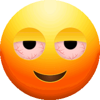 a yellow smiley face with red eyes and a smile on its face