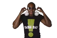 a man wearing sunglasses and a black shirt that says ' ans day '