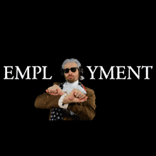 a man covering his face with his hands in front of the word emplyment