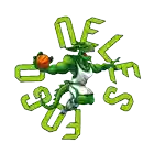 a cartoon of a lizard holding a basketball with the words fogo del rio in the background