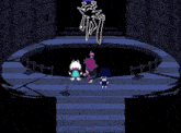 a pixel art of a person standing in front of a large blue light