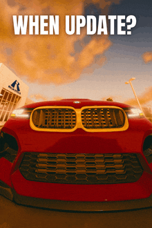 a red car with the words " when update " on the top