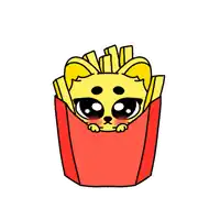 a cartoon dog is sitting in a french fries box .