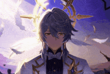 a cartoon character with a halo around his head and a bow tie