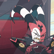 a cartoon character with horns and a x on his face