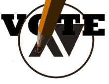 a pencil is drawing a red check mark in the word vote