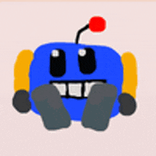 a cartoon drawing of a blue robot with a red antenna on top of it .