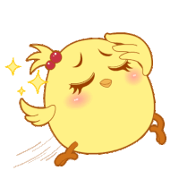 a cartoon illustration of a yellow chicken with a red bow on her head