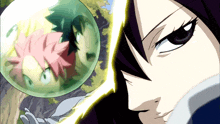 a cartoon of a girl looking at a bubble with a boy in it