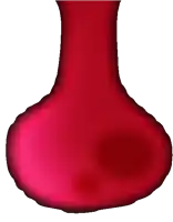 a red vase with a white background and a few lines