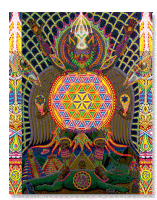 a colorful painting with a flower of life in the middle of it