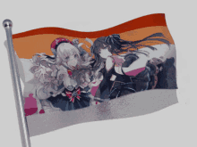 a flag with a picture of two girls on it