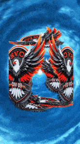 a blue background with a circle of eagles with the letters svc on them