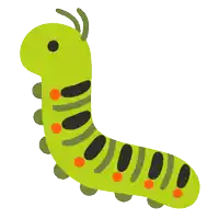 a green caterpillar with black and orange stripes