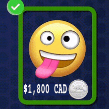a yellow smiley face with a pink tongue sticking out is worth $ 1,800 cad