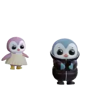 a couple of penguins hugging each other with a heart above them