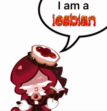 a cartoon character with a speech bubble saying i am a lesbian