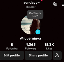 a screenshot of a sundayy she / her facebook page