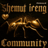 a picture of a gold ant with the words shemut ireng community