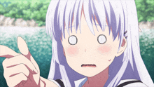 a girl with white hair making a funny face