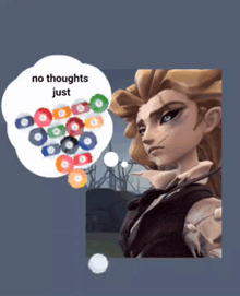 a cartoon character with a thought bubble saying no thoughts just