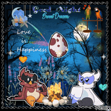 an animated greeting card that says " good night sweet dreams " and " love is happiness "