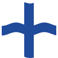 a blue cross on a white background with a slight curve