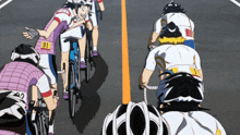 a group of people riding bicycles with the number 91 on their jersey