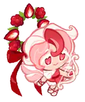 a cartoon character with a wreath of strawberries on her head .
